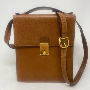 Gucci Vintage Lady Lock  2 Way Leather Crossbody Brown Bag
